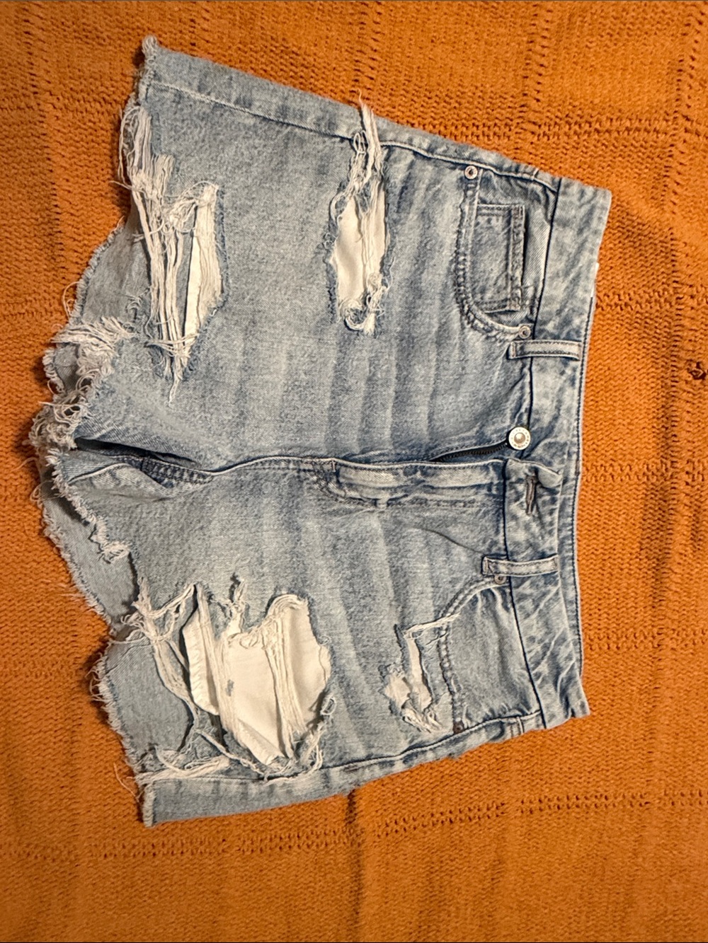 American Eagle Outfitters Light Blue Distressed Denim Shorts